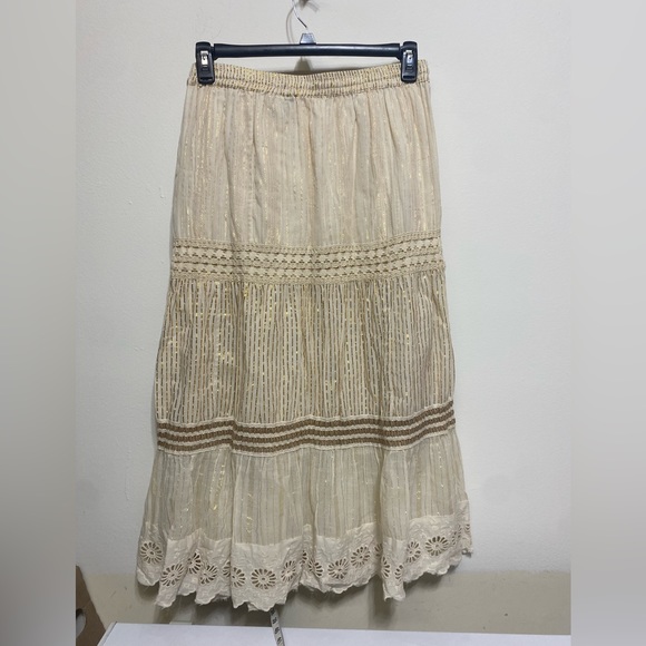 Boho Eyelet Maxi Skirt Size XL Cotton Boho Cream - Picture 2 of 7